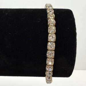 Gold Tone Rhinestone Tennis Bracelet Stretch Band Sparkly Fashion Jewelry 6.5